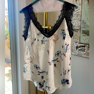 Floral tank top with lace trim detail